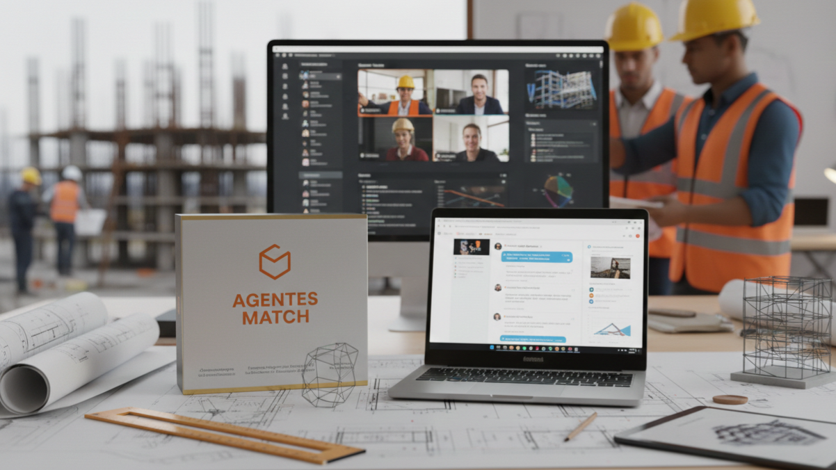 Equipe de engenharia usando os Agentes Match no canteiro de obras